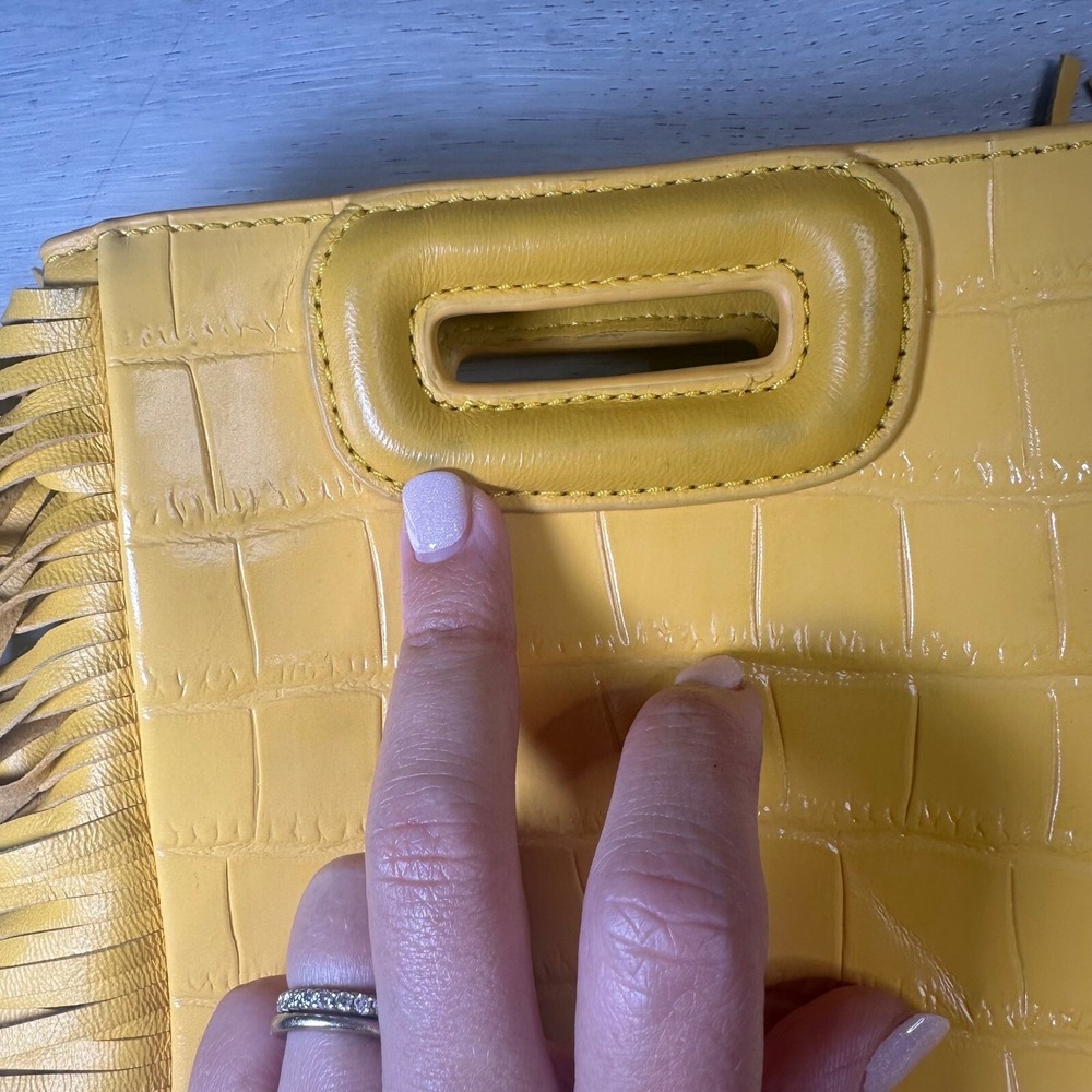 Maje mini embossed leather M bag cross body shoulder handbag yellow purse fringe - Picture 6 of 15